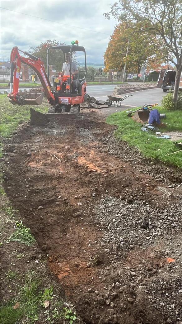 A & J Driveways team preparing sub-base for new block paving driveway in Redditch