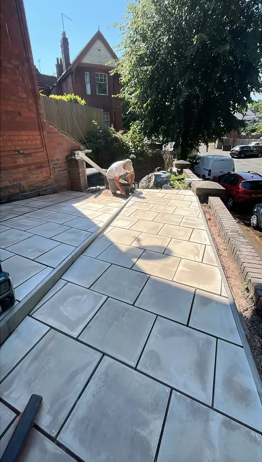 Concrete slab patio installation and garden flagging laid by A & J Driveways in Sedgley DY3