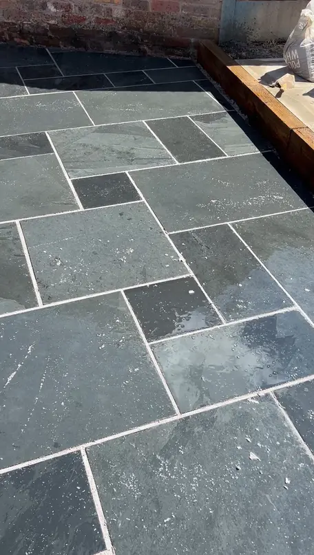 Porcelain slab patio installation in Stourbridge garden